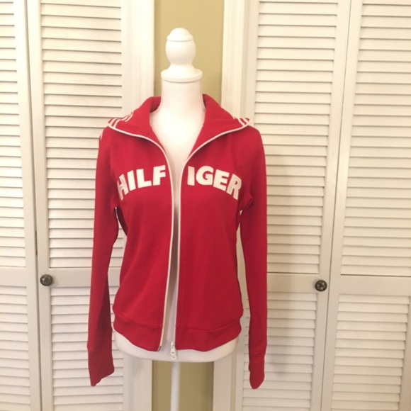 Retro Style Tommy Hilfiger Sporty Red Jacket Size M - Picture 1 of 9
